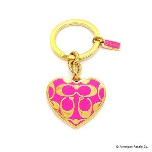 Vintage COACH-Gold Pink Fuschia Heart Signature C Keychain Fob Charm